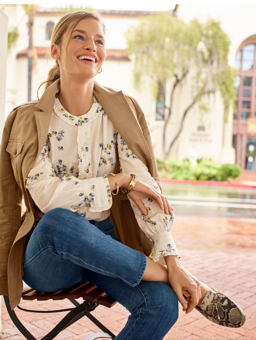 Talbots ✨️ Women's White Floral Cotton Button Front Blouse Size XL